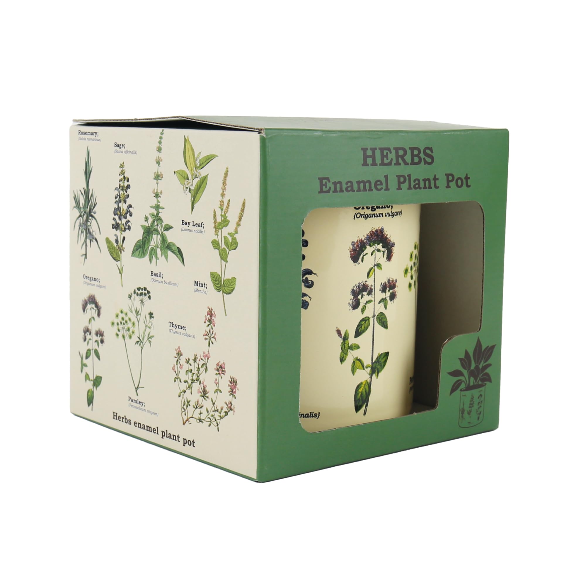 Gift Republic Herbs Enamel Plant Pot, Metal, Cream, One Size