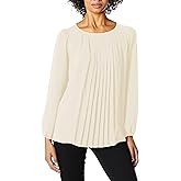 Kensie Women's Luxury Crepe Long Sleeve Pleated Top, tusk, XS