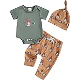 DSOKUHIB Newborn Baby Boy Hunting Outfit Deer Mallard Duck Short Sleeve Romper Jungle Camo Pants Set Hat 3Pcs Clothes