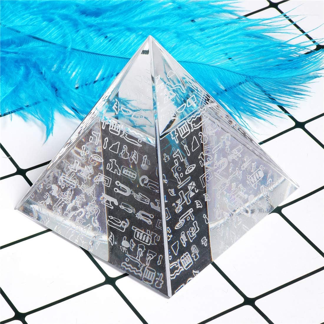Waltz&F 60mm Crystal Pyramid Figurine Collectible,Glass Pyramid Paperweight with Egyptian Silver Character: Home & Kitchen