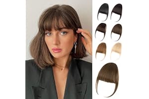 EINAEY Clip in Bangs, 100% Real Human Hair Medium Brown Fake Bangs Hairpieces for Women Bangs Hair Clip Fringe with Temples Wispy Bangs Clip in Hair Extensions for Daily Wear