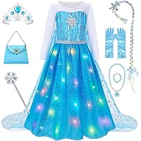 LOYO Princess Dress up for Girl,Light Up Princess Costume with Long Cape,Toddler Halloween Costume for Girls Age 3-10 Years