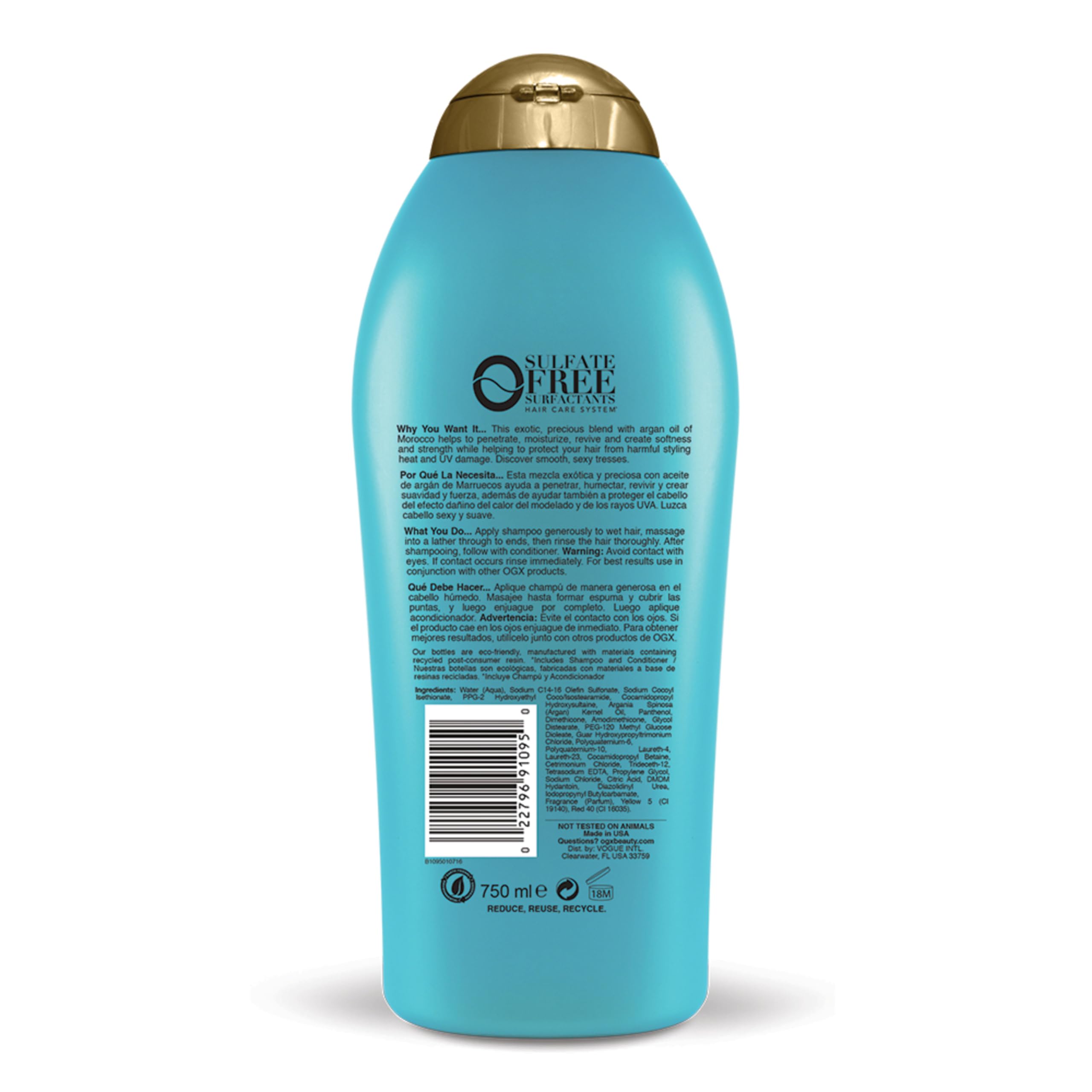 OGX Renewing + Argan Oil of Morocco Shampoo, Damage Repair Shampoo & Argan Oil to Help Strengthen & Repair Dry, Damaged Hair, Paraben-Free, Sulfate-Free Surfactants, 25.4 fl. oz