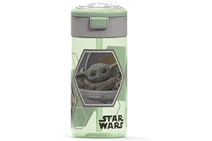 Zak Designs Star Wars The Mandalorian Durable Plastic Water Bottle with Interchangeable Lid and Built-In Carry Handle, Non-BPA, Leak-Proof Design is Perfect for Outdoor Sports (The Child, 18oz, 1PC)