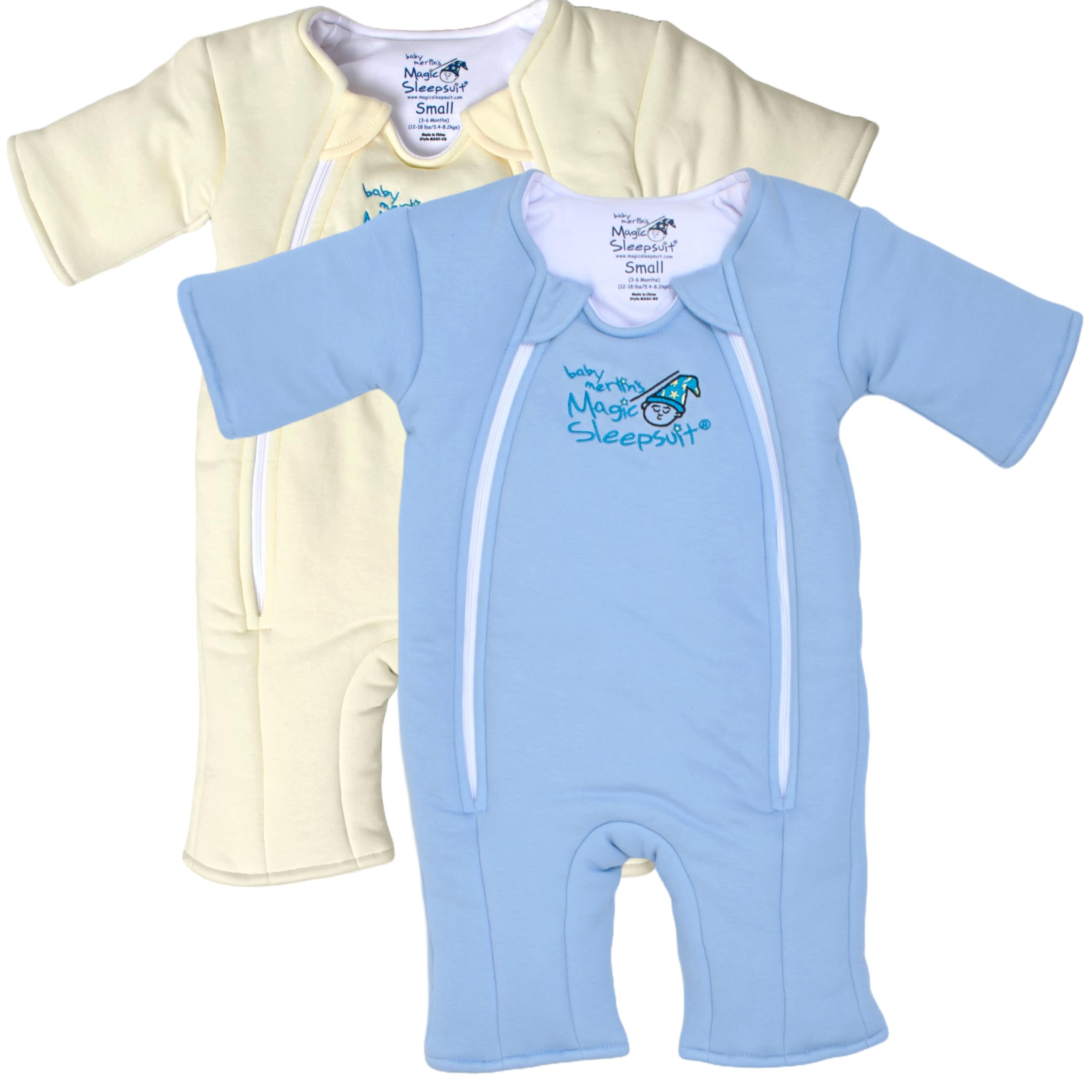 Photo 1 of Magic Sleepsuit Baby Merlin's Cotton Baby Transition Swaddle, Small (12-18 lbs) Cozy Sleep Sack, Soft Cotton Inner Layer, Double Zipper for Easy Diaper Changes, Cream & Blue 2 Pack