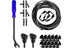 KUQUTIDY 22PCS Windshield Washer Hose Repair Kit, 2 Windshield Washer Nozzle Replacement, 4M Washer Fluid Hose, 6 Hose Connectors, 2 Spray Nozzles Gaskets, Car Accessories for Chrysler Dodge Ram