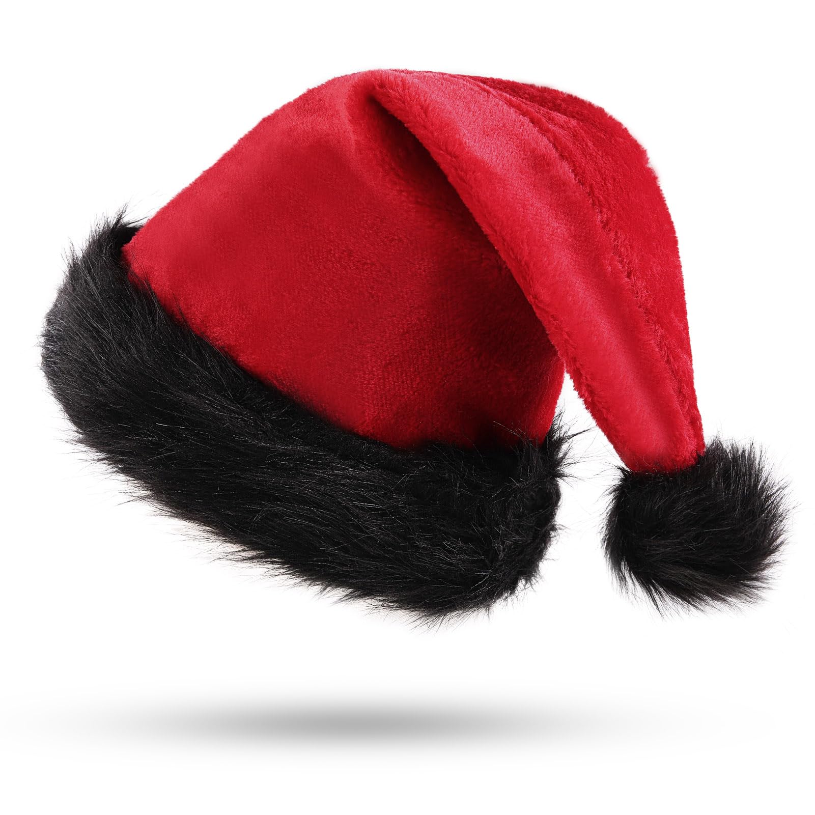 KONVINIT Red and Black Christmas Hat for Adult Deluxe Santa Claus Hat Luxury Santa Hat for Men and Women Father Christmas Hat for Christmas Party,Santa Costume,Red and Black