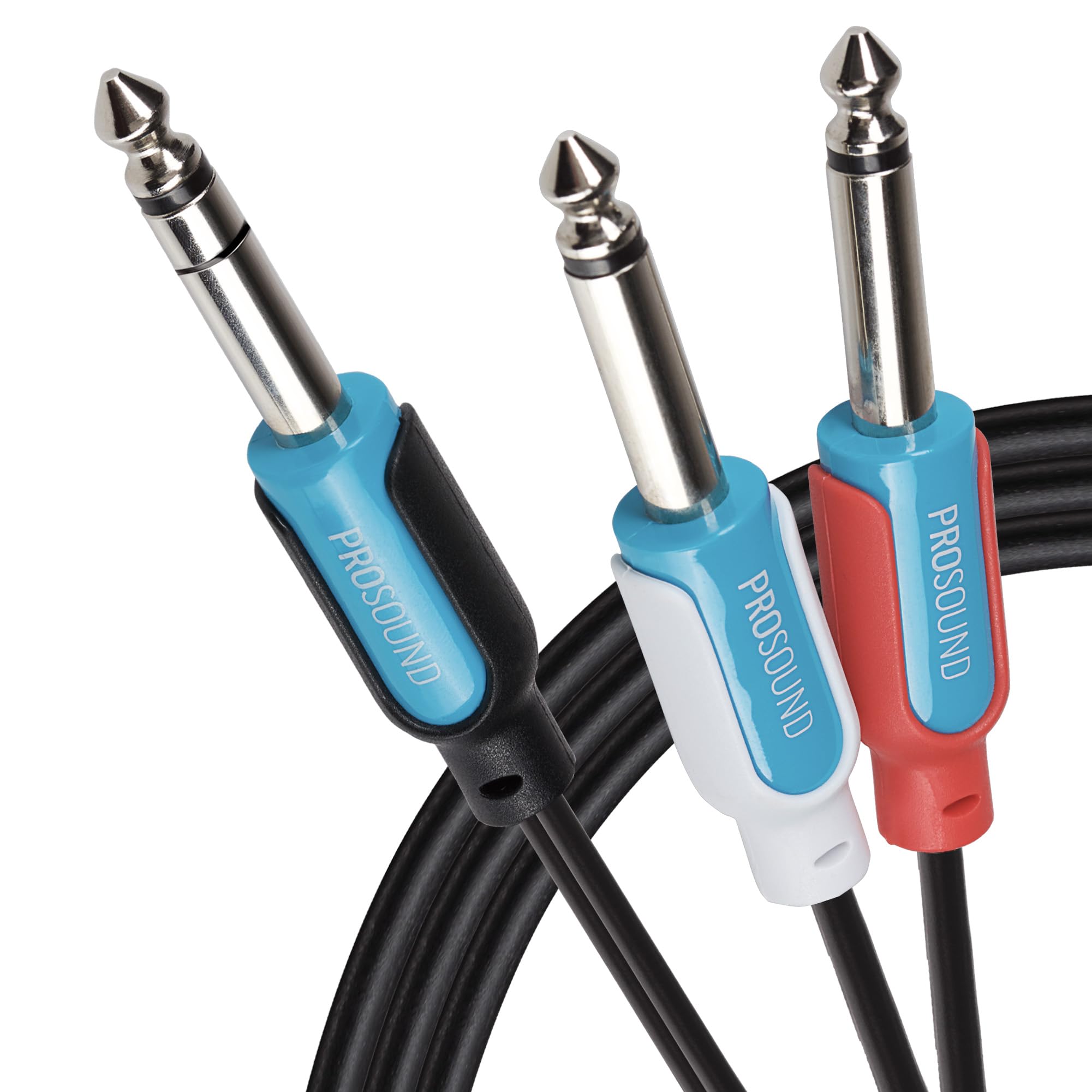 PROSOUND Twin 1/4" 6.35mm 2 Pole Jack Plugs to 1/4" 6.35mm 3 Pole Jack Plug Cable, 3m