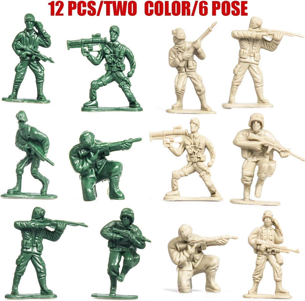 18 Pack Die-cast Military Vehicles Sets,6 Pack Assorted Alloy Metal Army Models Car Toys and 12 Pack Soldier Army Men, Mini Army Toy Tank,Panzer,Anti-Air Vehicle,Helicopter Playset for Kids Boys: Toys & Games