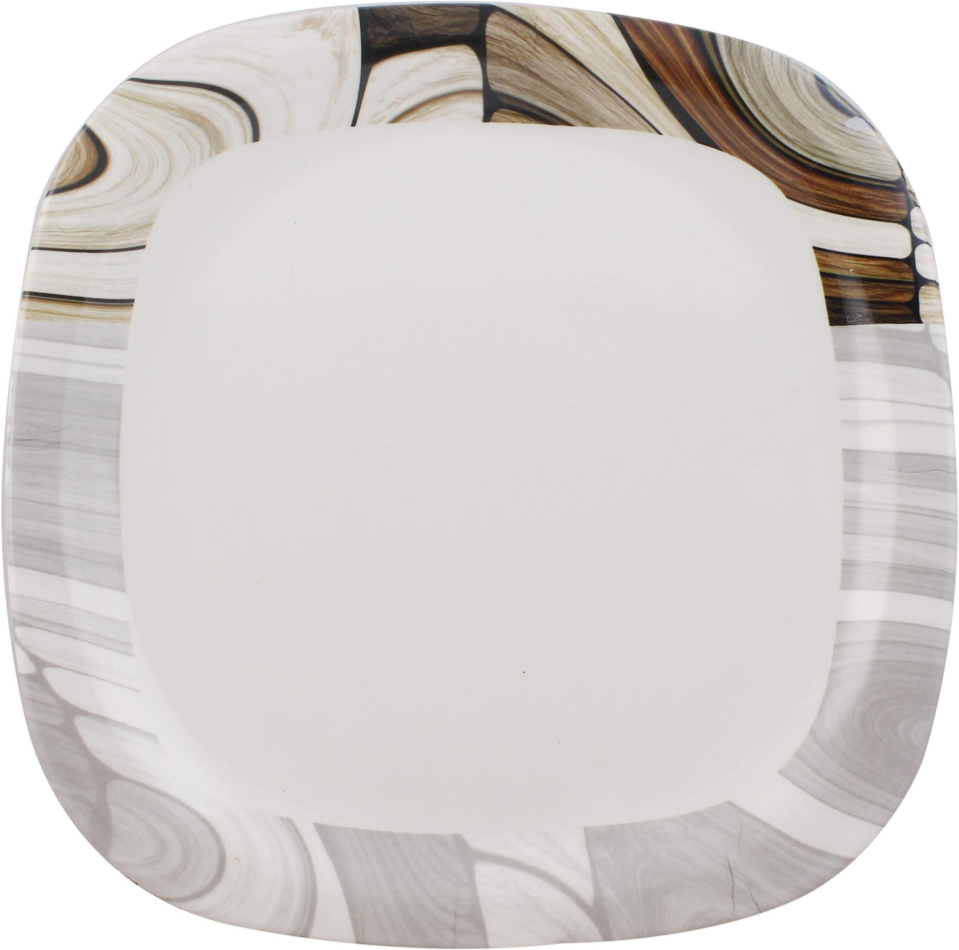 Golden Fish Unbreakable Square Full Dinner Plates (Set of 6, Brown Border)