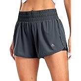 Haimont Women's Running Shorts 2 in 1 High Waisted Athletic Shorts with Drawstring Pockets 3" Compression Liner Shorts