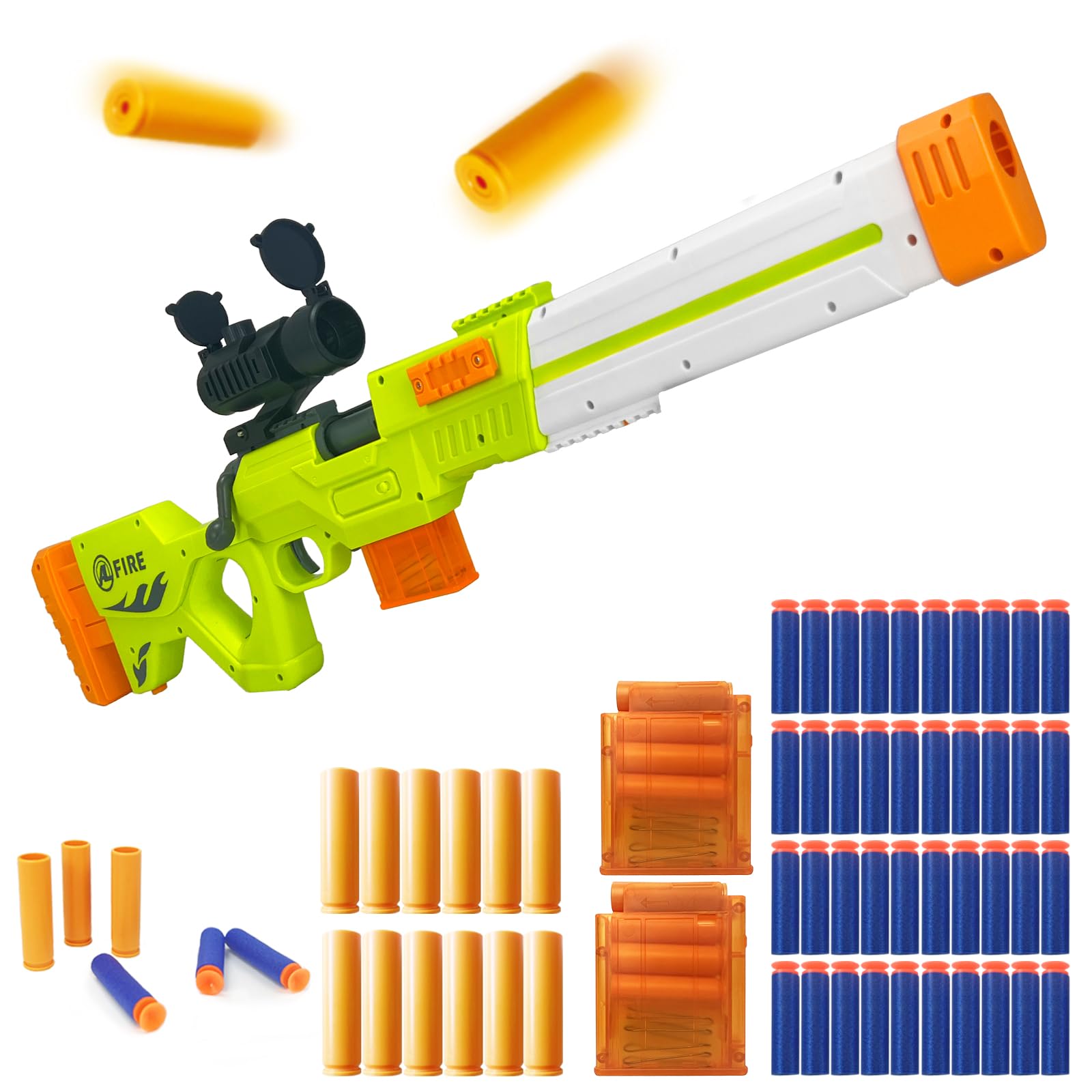 Photo 1 of UNIKONIO Soft Bullet Foam Blaster Toy Gun - Realistic Empty Shell Ejecting Sniper Rifle with 40 Safe Darts, 2 Mags & 12 Shells, Safe EVA Foam, Outdoor Battle Gift for Kids Teens