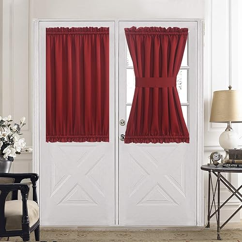Aquazolax Blackout Door Window Curtains Elegant Privacy - One Piece, W54 x L40-Inch, Red