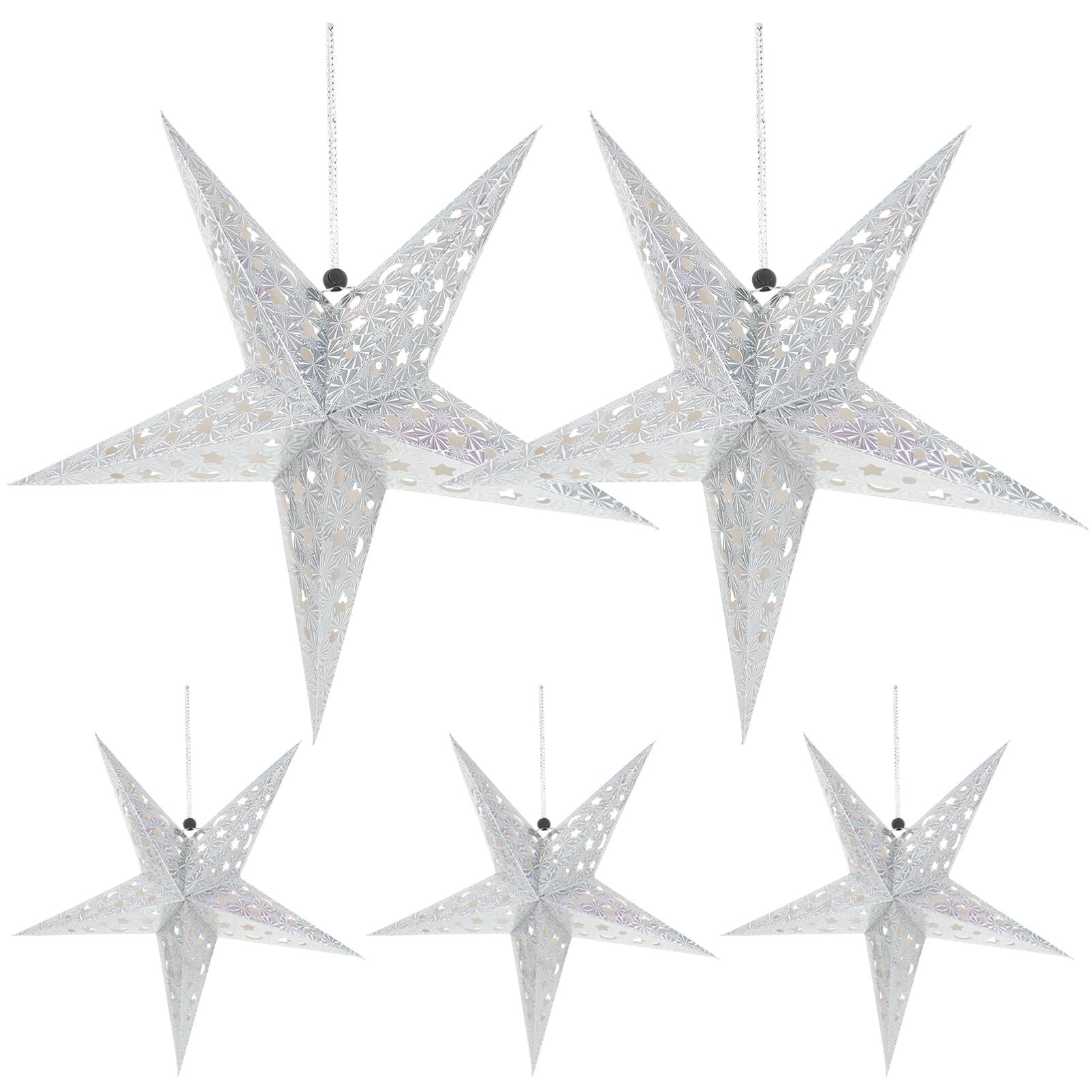 minkissy 5pcs Paper Star Lantern Lampshade Hanging Christmas Star Ornaments Hanging Lamp Christmas Snowflakes Decorations Silver Home Accessories Decor for Xmas 45cm