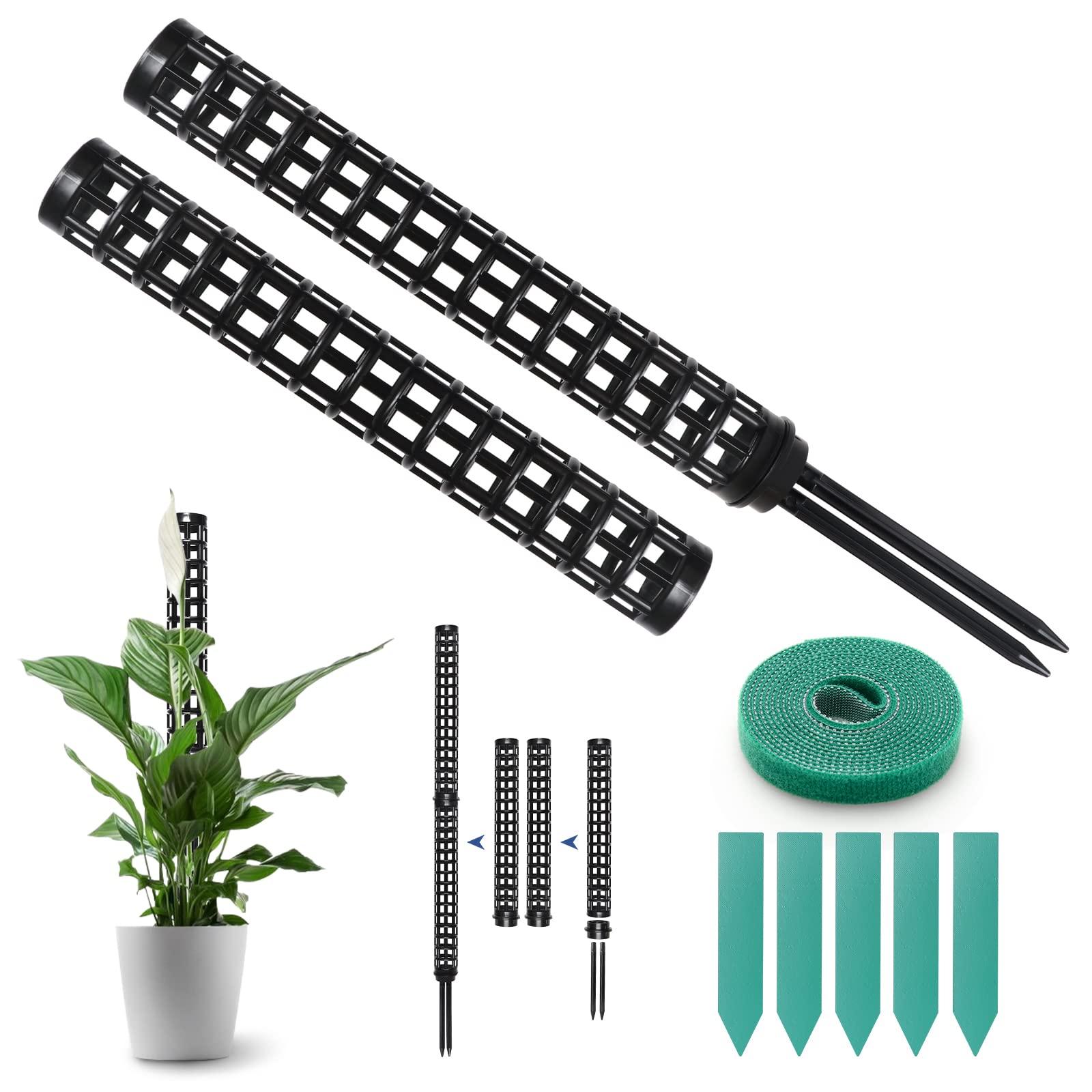 LangRay Moss Pole for Climbing Plants Monstera, Indoor Plant Supports, Plastic Moss Stick, Plant Stake for Garden, Extension Aid Climbing Rob, Black (2pcs)