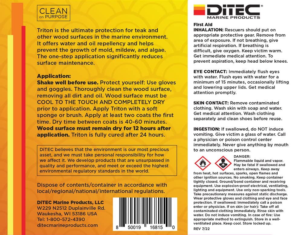 DITEC Marine Triton 2.0 Teak Protector, 1 Quart Teak Protector Marine Cleaning Products