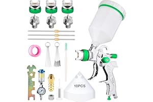 YUZES HVLP Spray Gun with 1.4/1.7/2.0mm Copper Nozzles, Automotive Paint Gun Set, Spray Paint Gun with Air Regulator and 10 PCS Paper Funnel, Paint Gun for Cars Primer, Furniture, DIY (Green)