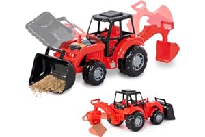 CO-T Excavator Toy for Boys - Backhoe Toy for Toddlers - Toy Bulldozer for Toddler - Toy Backhoe Sand Truck - Sandbox Toys by Polesie - Red Excavator Beach Toy