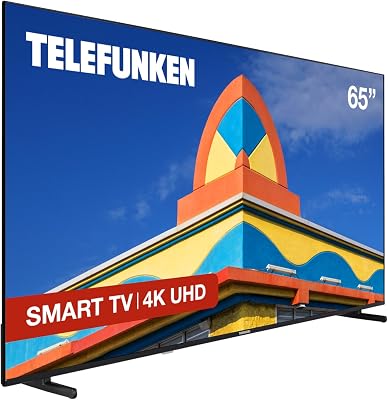 Telefunken 65DTUV725 Smart TV 4K UHD de 65 polegadas, sem moldura, imagem HDR10, áudio Dolby, compatível com Alexa e Google Voice Assistant