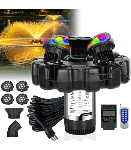 Ceelpeopar Stainless Steel Metal Pond Fountain Aerator, 1HP 110V 15000 GPH Fountain Pump, 100 FT Power Cord, Automatic Aerating Fountain Pump with Programmable Timer for Outdoor Large Ponds & Lakes Ceelpeopar Stainless Steel Metal Pond Fountain Aerator, 1HP 110V 15000 GPH Fountain Pump, 100 FT Power Cord, Automatic Aerating Fountain Pump with Programmable Timer for Outdoor Large Ponds & Lakes