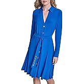 DKNY Womens Long Sleeve Collared Neck Jersey Fit and Flare Dress