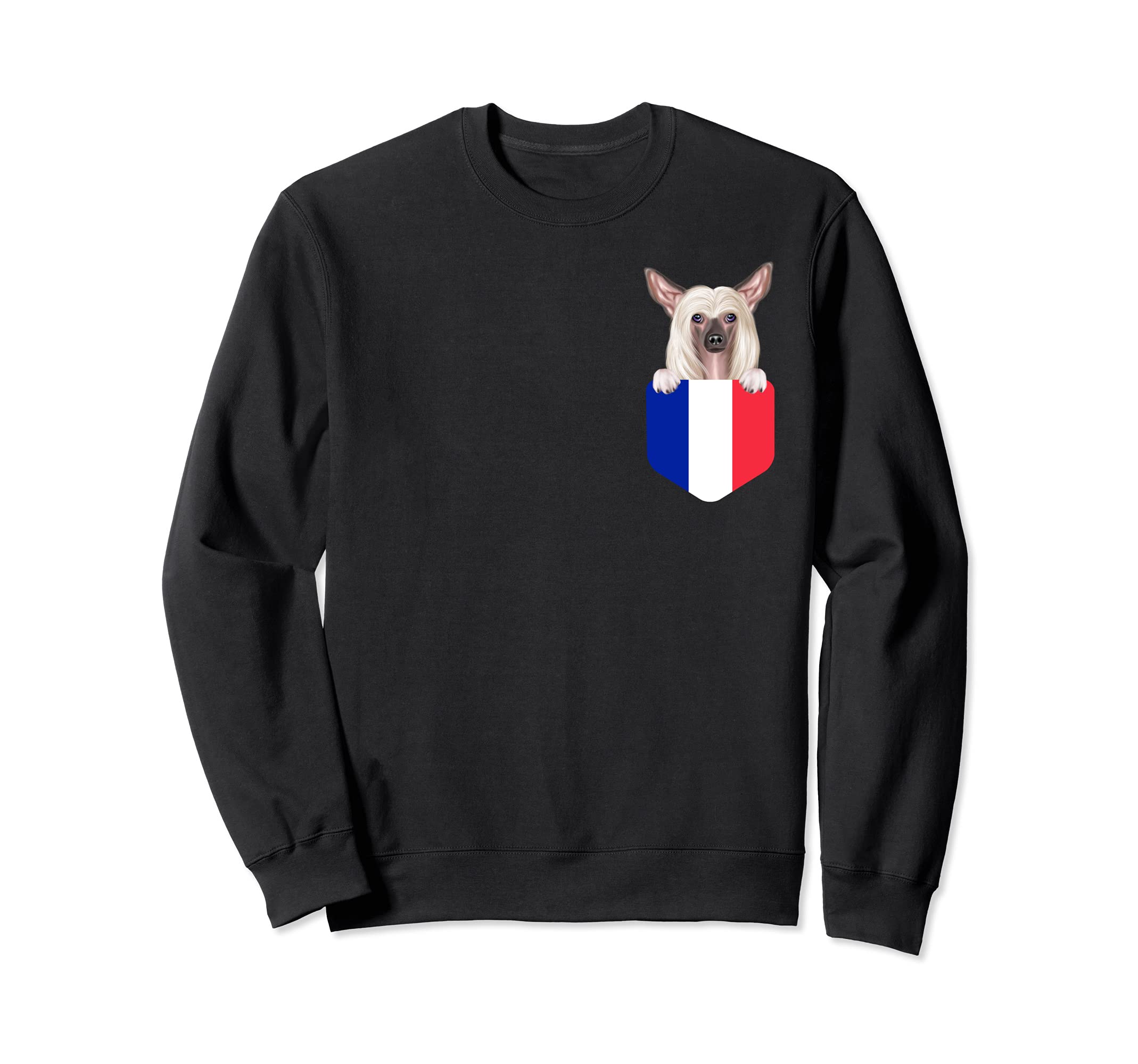 France Flag Chinese Crested Dog In Pocket Sweatshirt