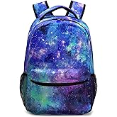Kwlegh Galaxy Kids Backpack for Girls Boys Blue Purple Starry Sky Bookbag Universe Space Elementary Primary School Bag Lightweight Children Back Pack for Preschool Kindergarten