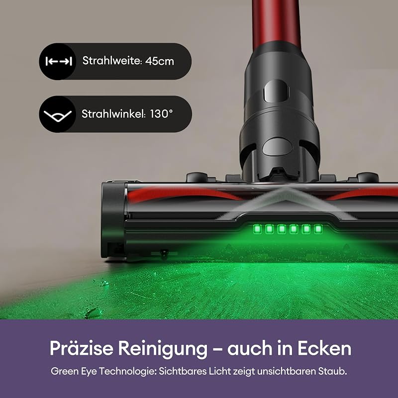 Akku Staubsauger 55000Pa/600W/80Min, 1,6L Staubsauger Kabellos mit Multi-Zyklon-Filtration, Touchscreen, Anti-Tangle-Bürste, Wandladestation, Selbststehend，für Tierhaare/Teppiche/Hartböden,Rot