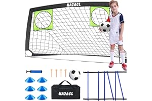 Hazacl Kids Soccer Goal for Backyard, 6x4 9x5 FT Portable Soccer Nets Pop Up with Ball, Agility Ladder, Cones, Target & Carry Bag for Toddler Youth Outdoor Indoor Training Practice Sports Games Play