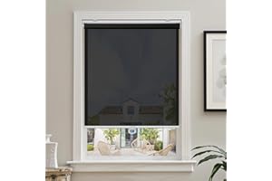 AOSKY Cordless Roller Shades for Windows Light Filtering Shades with 5% Openness Solar Screen Semi Sheer Roller Blinds UV Protection for Office and Home. Easy to Install 31" W x 72" H (Black)