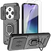 WRTBS Phone Case for Xiaomi Redmi 14C / Poco C75 4G Case with Glass Screen Protector [2 Pack], Built Slide Camera Protection Cover,Military Heavy Duty Full Body Protective Phone Case - Black