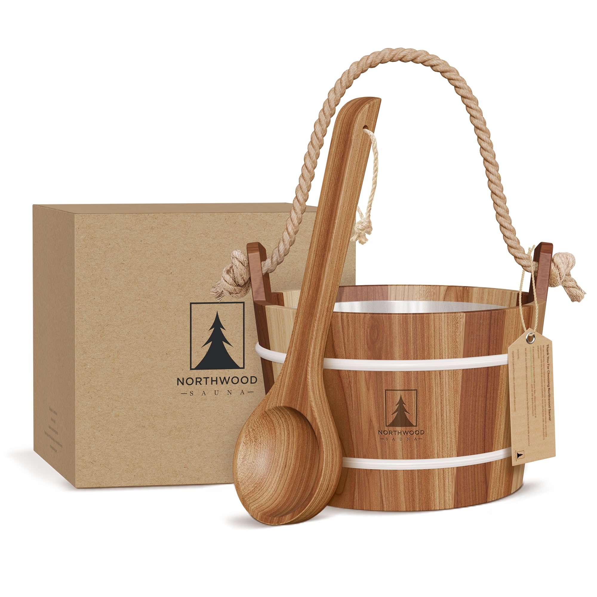 Photo 1 of Northwood Sauna - Sauna Bucket and Ladle Set - Handmade from Canadian Red Cedar Wood - Natural Rope Handle - 1.6 Gallons (6 Liters) Water Capacity