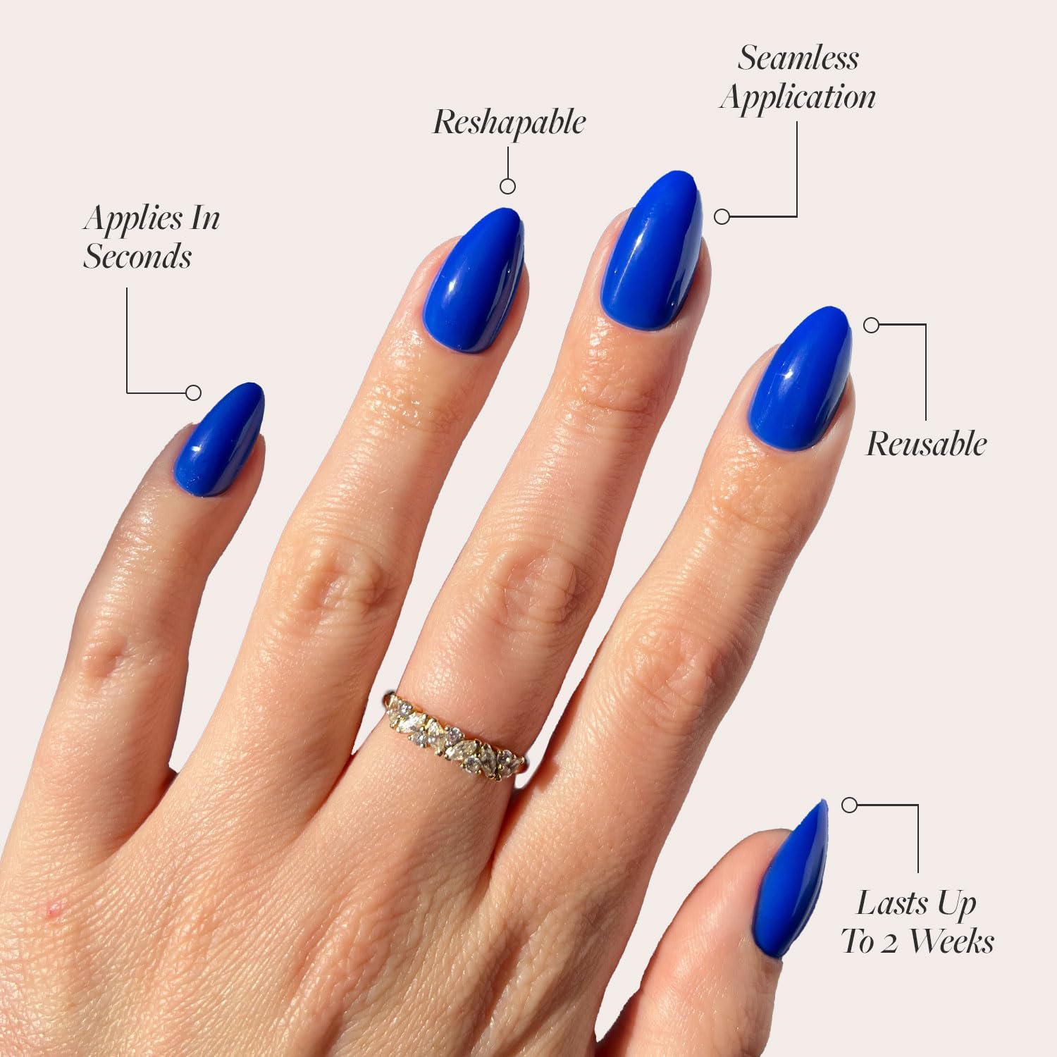Glamnetic Press On Nails - Cobalt Blue | Opaque Bright Vibrant Blue Short Almond Fake Nails, Reusable | 15 Sizes - 30 Nail Kit - Image 3
