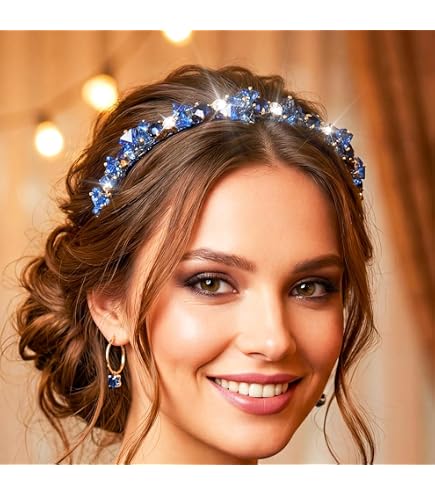 Amazon.com : Teyglen Bridal Rhinestone Crystal Headband Blue  display picture 3