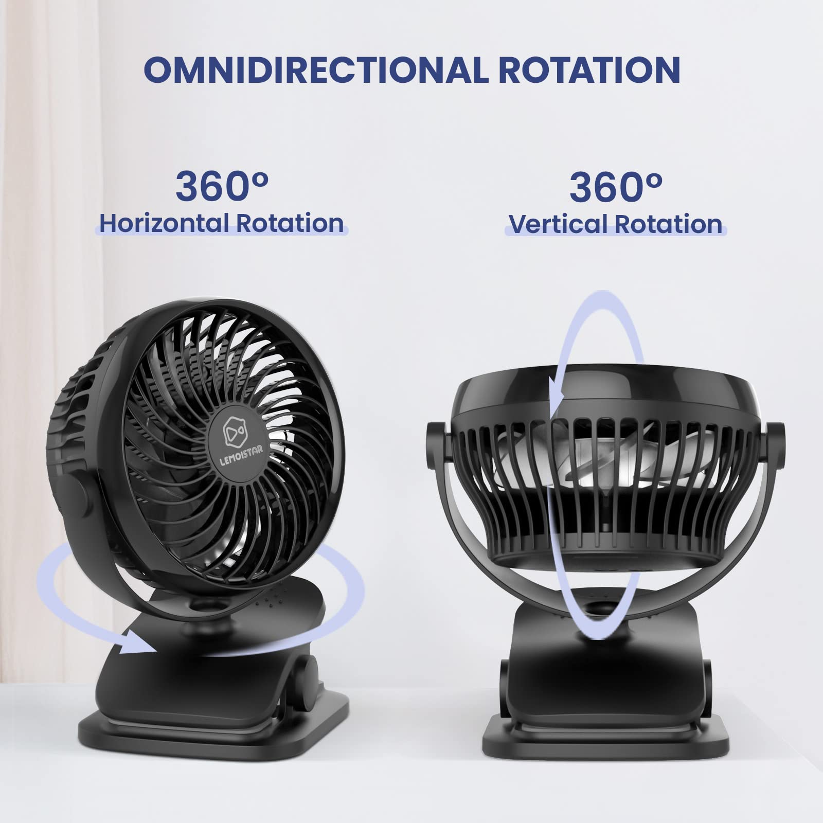 Shinebella AA Battery Powered Clip on Fan with 4-Speed, 5’’ Small Desk Fan with Aroma Function, USB Powered, 360°Rotation, Ultra Quiet, for Golf Cart, Stroller, Bedroom,Car(Batteries Not Included)