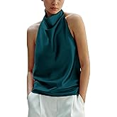 Maohao Women's Silk Satin Tank Tops Halter Draped Front Sexy Backless Womens Summer Tops Elegant Camisole Tops