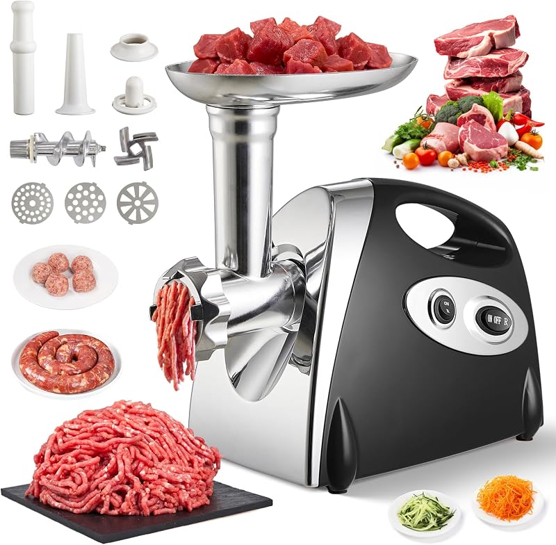 Warmiehomy Electric Meat Grinder 2800W with 3 Stainless Plates Black