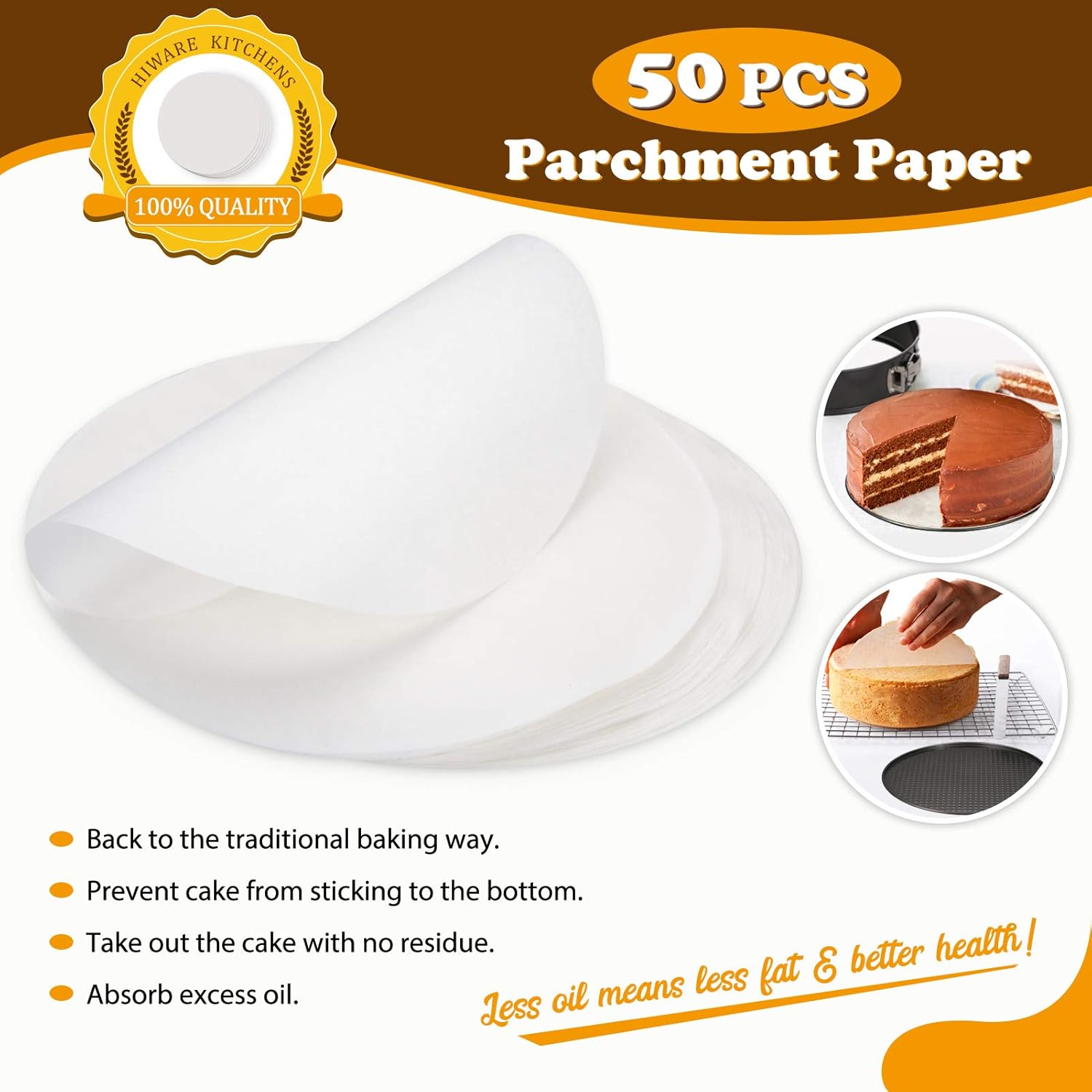 Hiware 8 Inch Non-stick Springform Pan with Removable Bottom - Leakproof Cheesecake Pan with 50 Pcs Parchment Paper: Kitchen & Dining