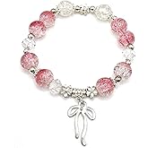 danytes Shimmer Bow knot Glass Bead Stretch Bracelet aura Charm Couples Bracelets for Women, Inspirational Gifts for Mom,Daughter Sister and Best Friend