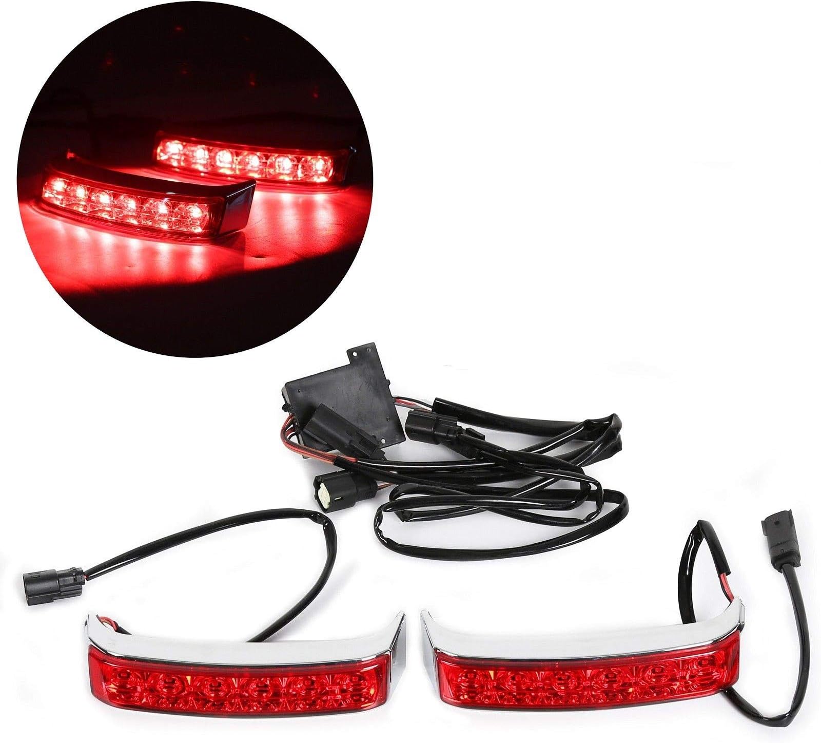 LED Saddlebag Run/Brake/Turn Lamp Light Chrome Housing/Red Lens For Harley 14-19