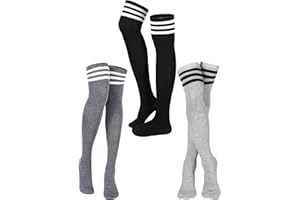 SATINIOR 3 Pairs Knee High Socks Thigh High Triple Stripe over the Knee Socks Long Opaque Thigh Stockings