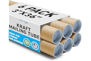 MagicWater Supply Mailing Tube - 3 in x 36 in - Kraft - 6 Pack - for Shipping and Storage of Posters, Arts, Crafts, and Docum