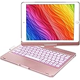 BABG Keyboard Case for iPad 6th/5th 9.7inch, iPad Pro 9.7, iPad Air 2, iPad Air 1,360°Swivel,7 Use Modes,Backlight- Metallic Pink