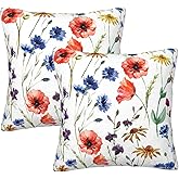 Coshatsu Red and Blue Floral Throw Pillow Covers 18x18 Inches Set of 2, Decorative Colorful Flower Pillow Case Farmhouse Cushion Covers for Sofa Bed Couch Living Room