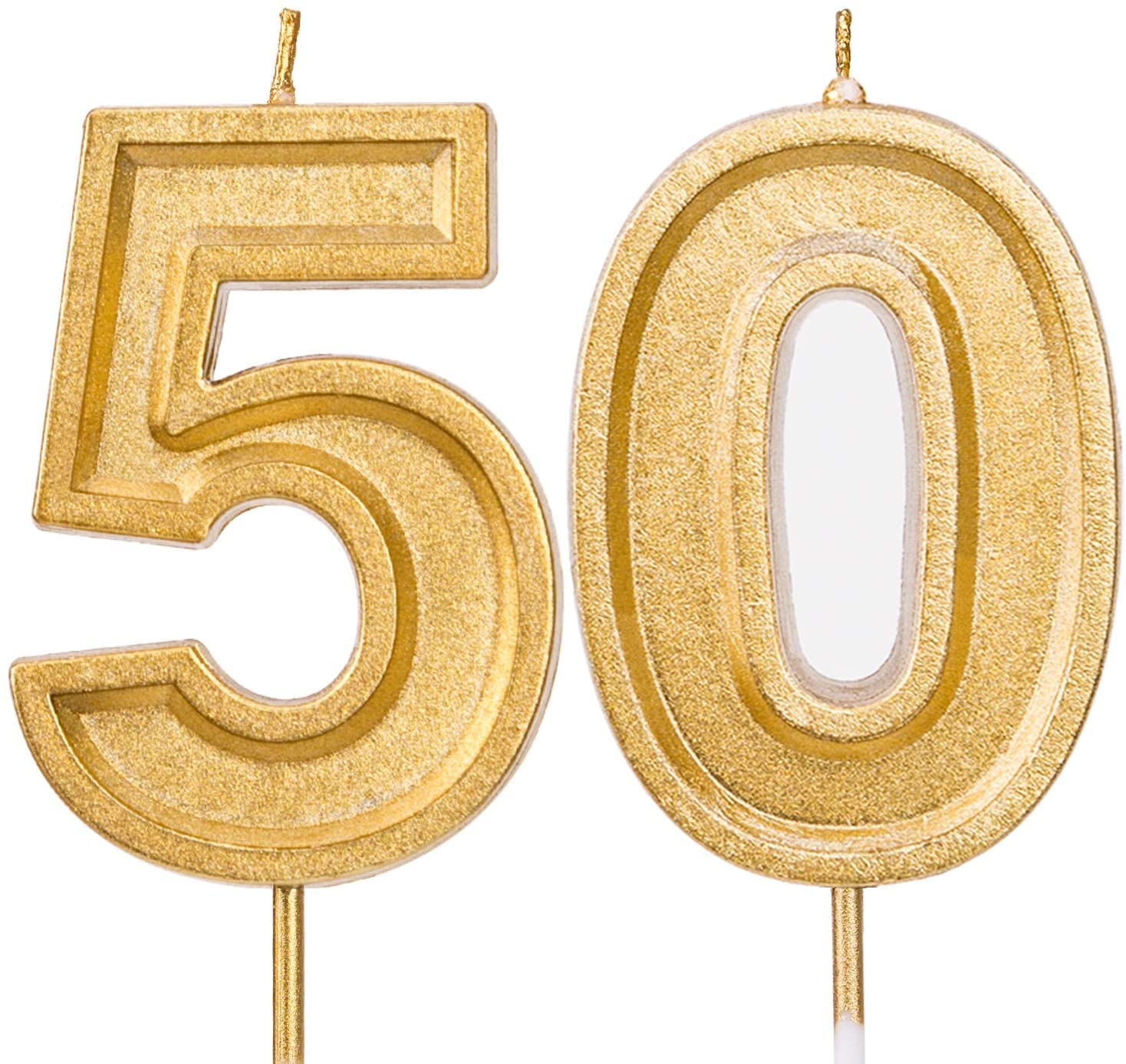 LUTER 2.76 Inches Large Birthday Candles Gold Glitter Birthday Cake Candles Number Candles Cake Topper Decoration for Wedding Party Kids Adults, Number 50