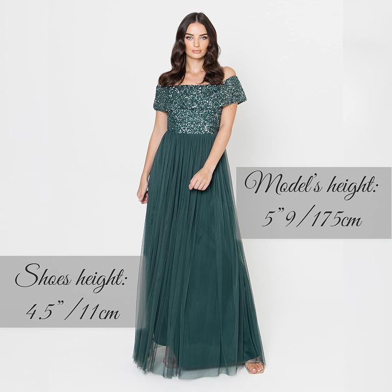 Vestido Maxi Decorado de Dama de Honor Maya Bardot, Verde Esmeralda, 46 para Mulheres