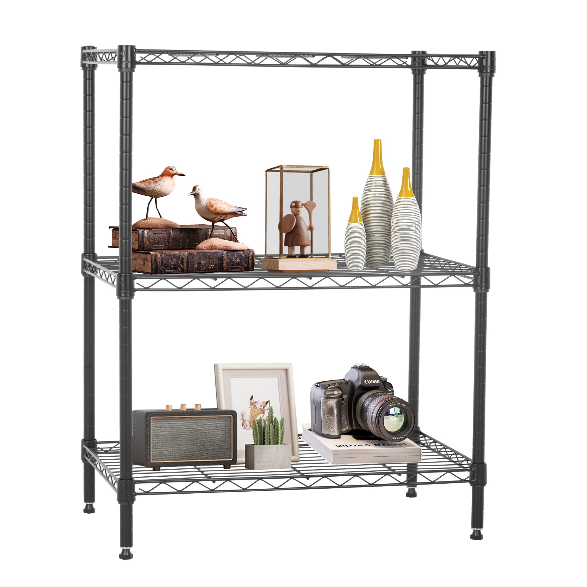 FDW Wire Shelving Units Adjustable Metal Storage Rack 23D x 13W x 30H 3 Tier Pantry Shelves NSF Kitchen Shelf for Kitchen Garage Commercial Small Places,Black Image