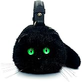 Cute Black Cat Faux Fur Purse with Green Eyes, Handbag or Shoulder Bag