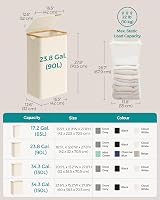 SONGMICS 90L Laundry Basket with Lid Large Hamper Cream White LCB509W01 view 6