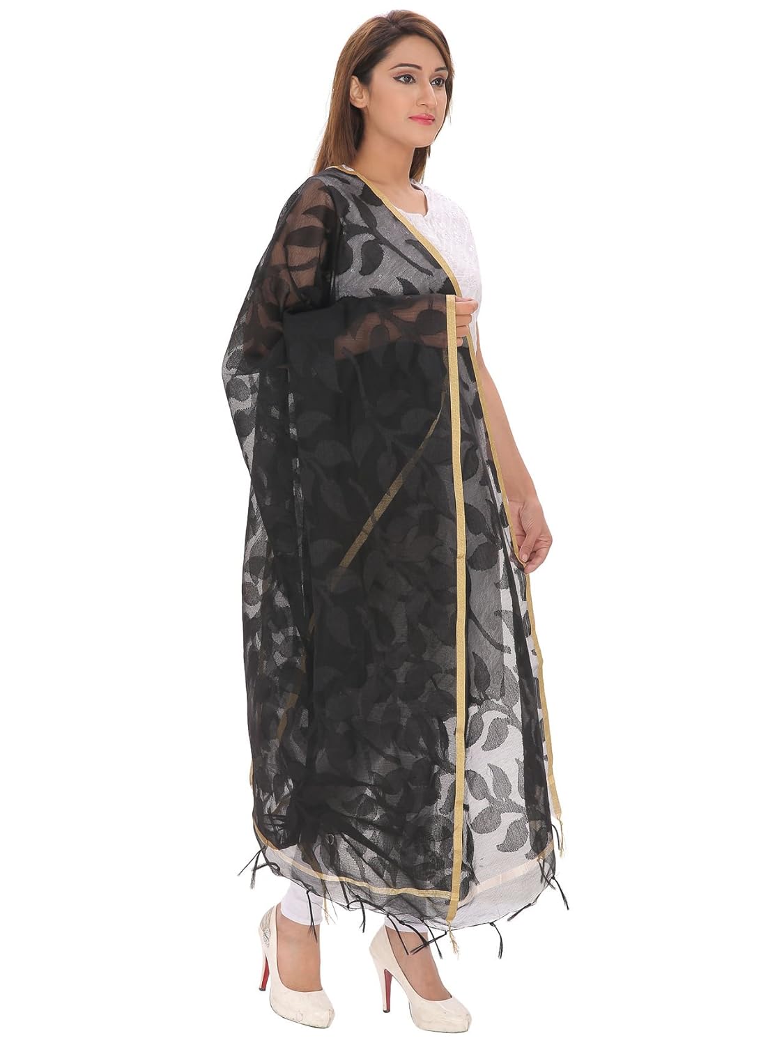 devam women's cotton silk blend banarsi jacquard dupatta(lh-395_black_free size)